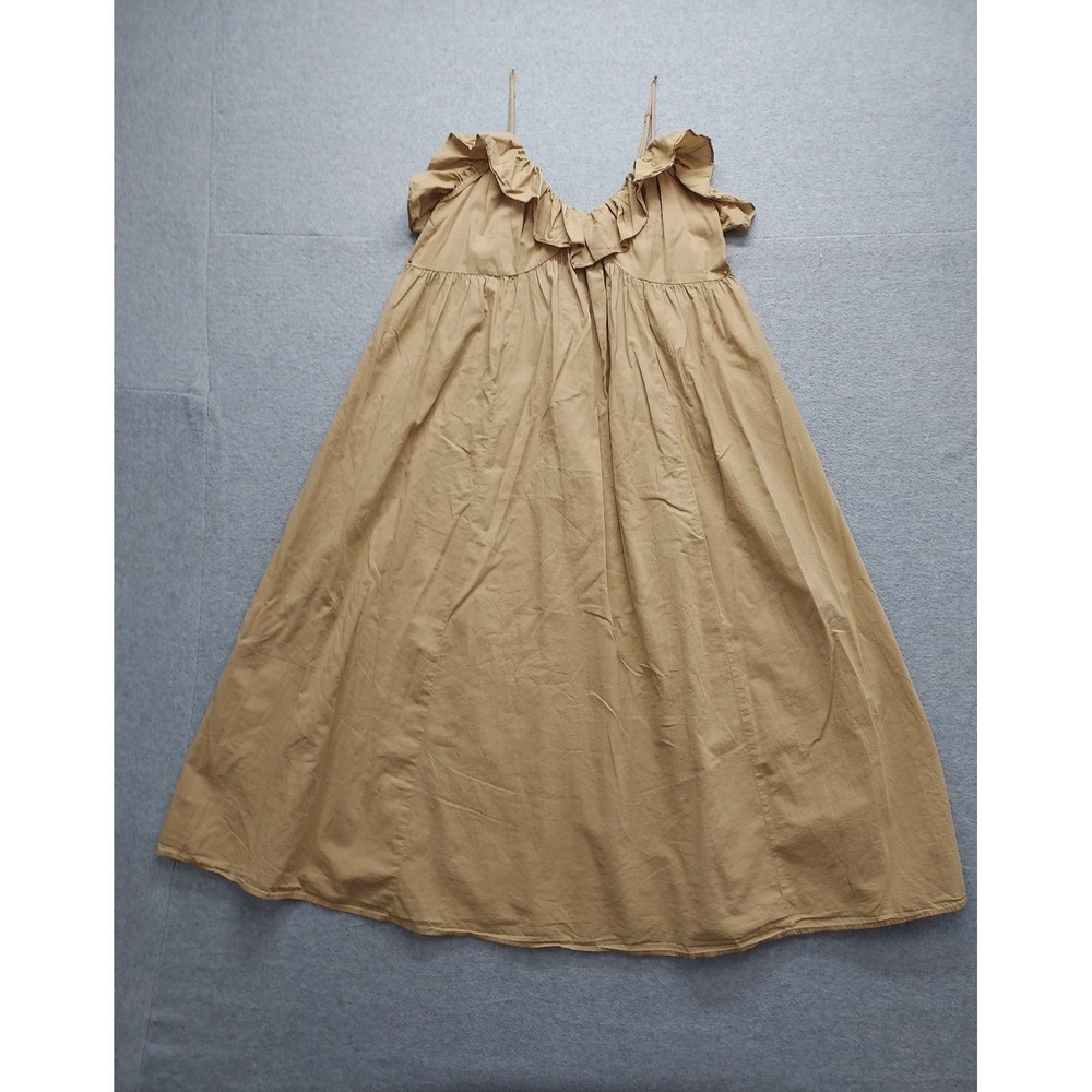 H&M Women Maxi Dress L Beige Calf Length V Neck Ruffle Flounce Summer Vacation